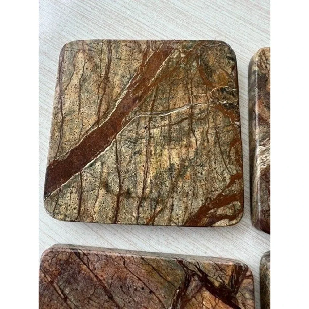 Rainforest Brown Marble Coasters 4” Square (set of 4)